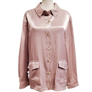 Anthropologie Current Air pink satin shimmer button up boyfriend shacket top M